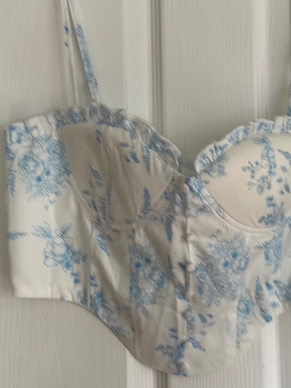 ❤️… Cider White & Light Blue Floral Bustier Corset Top